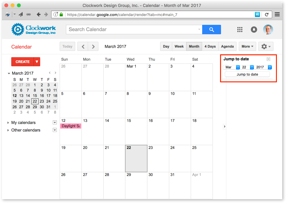 Using the “Jump to date” Feature in Google Calendar