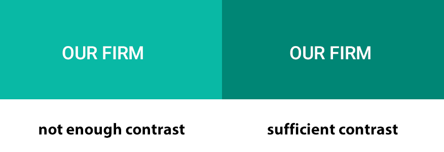 Comparison of white text on lighter and darker teal backgrounds.