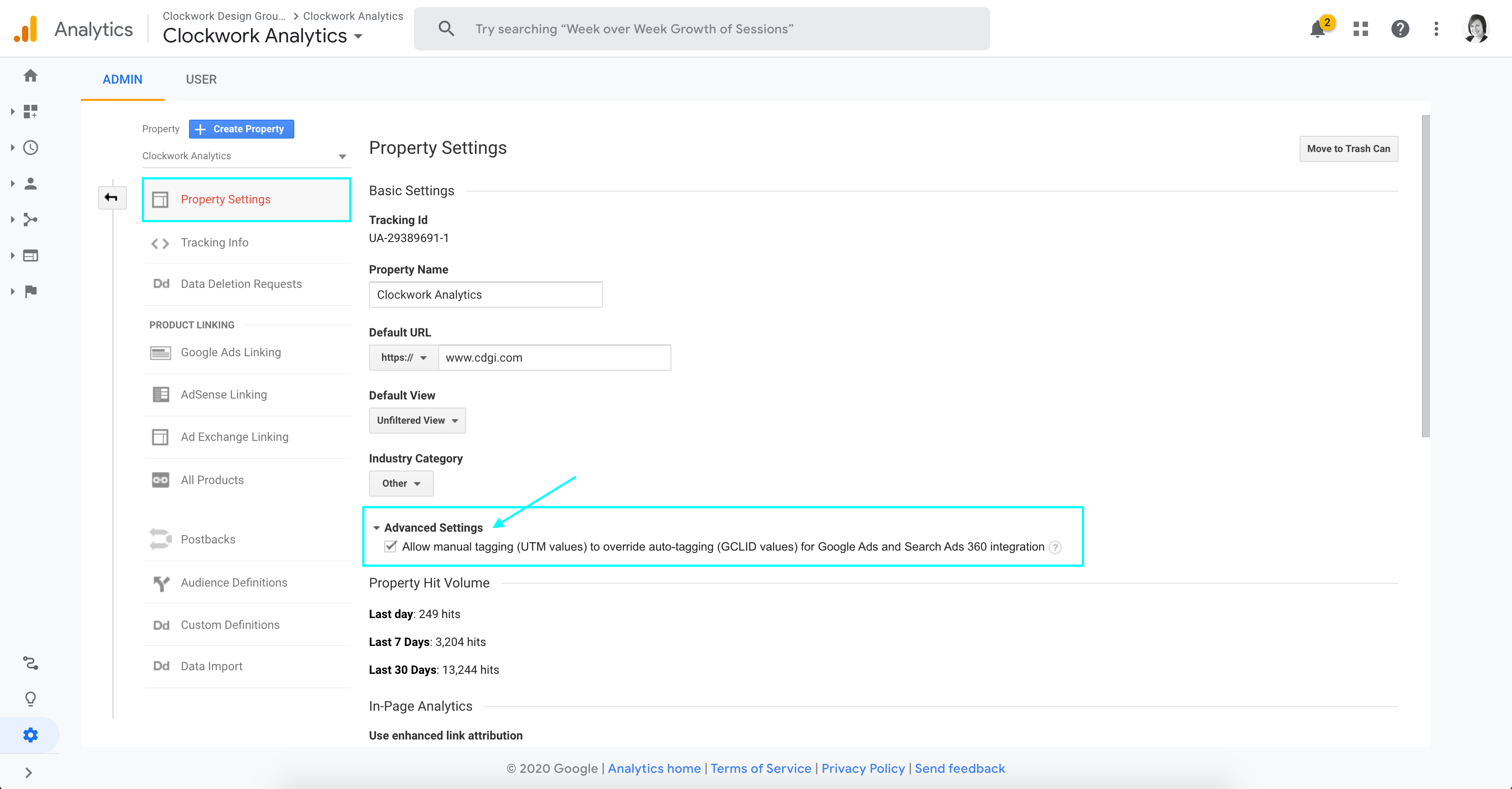 Google Analytics Property Settings