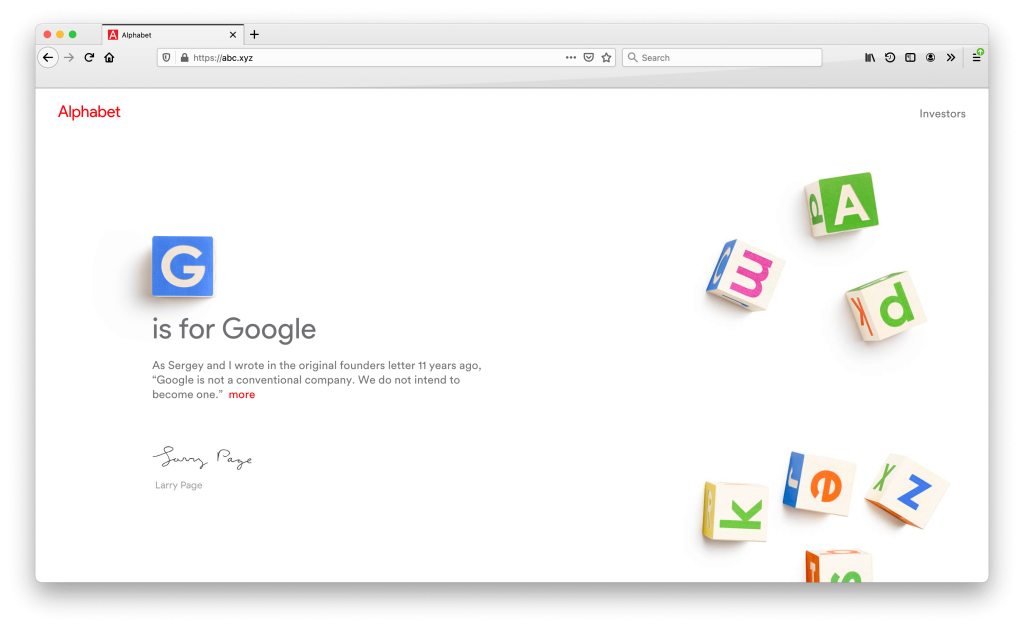 Alphabet homepage