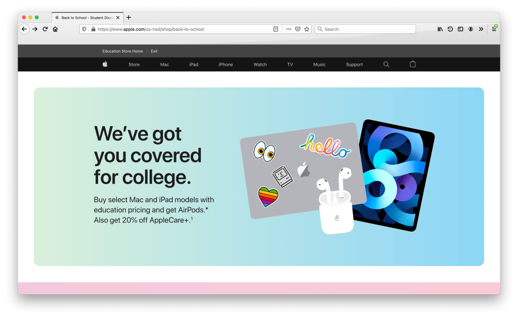 Apple Airpods for College page with pastel backgrounds