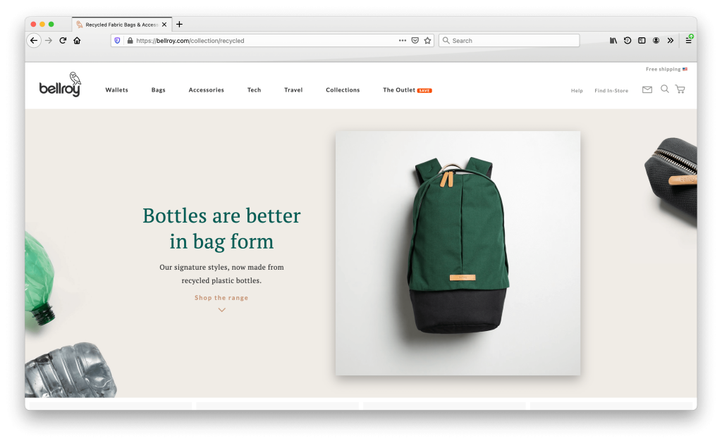 Bellroy website with beige background