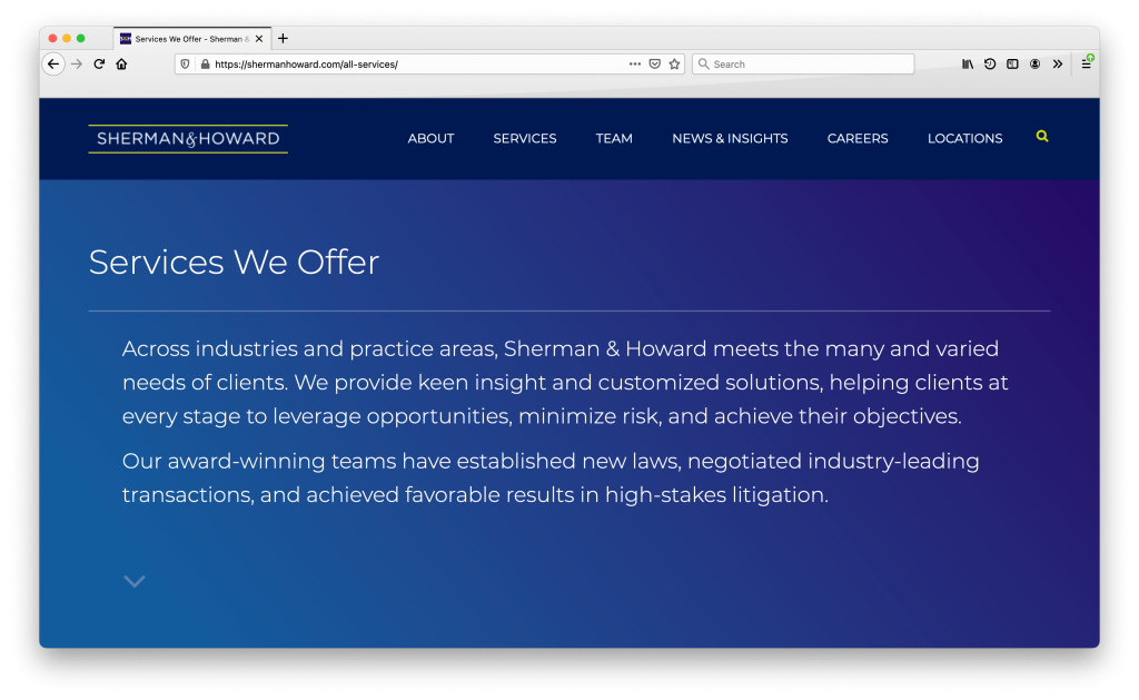 Sherman Howard Services Page with Gradient