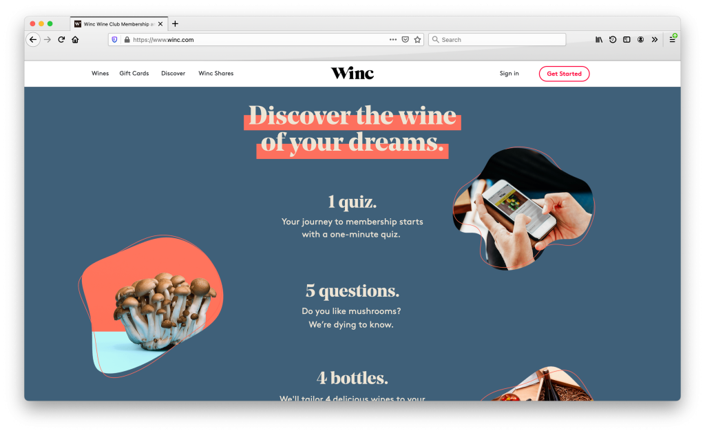 Winc homepage
