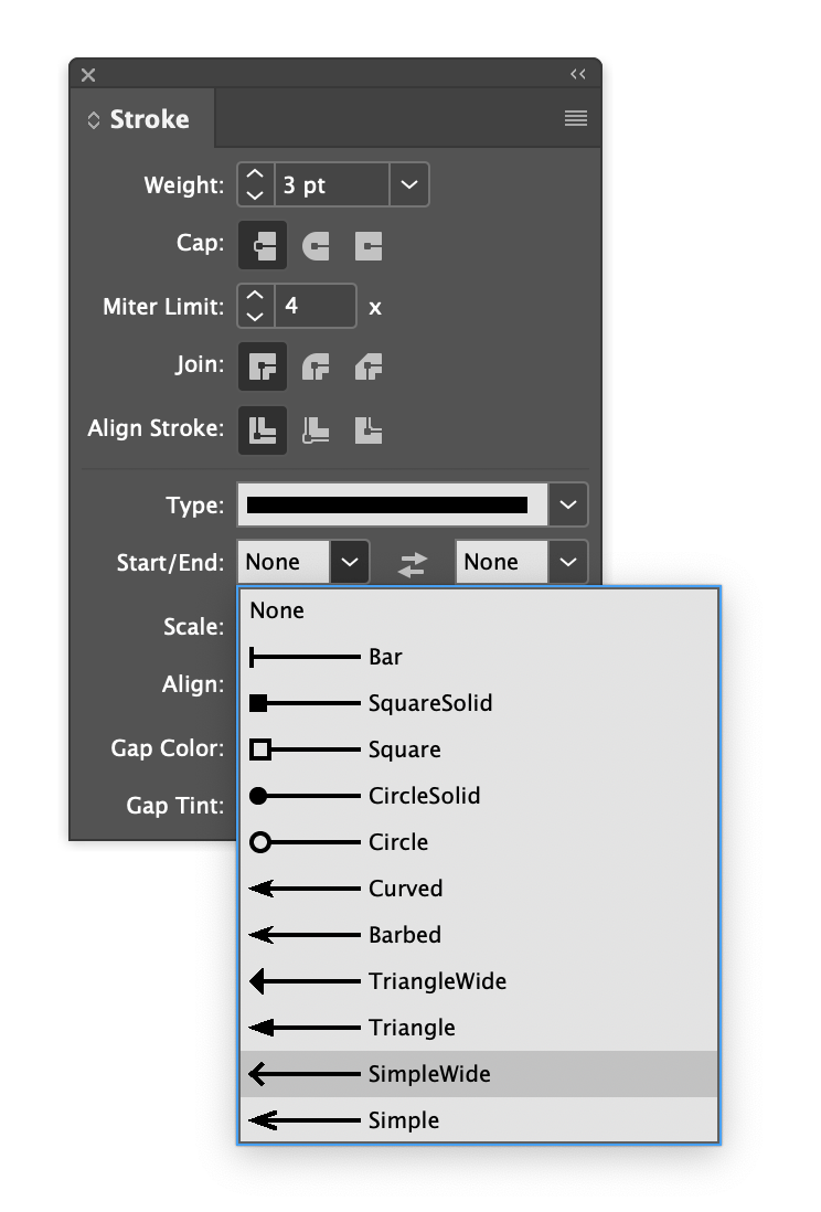 InDesign Start End Arrows