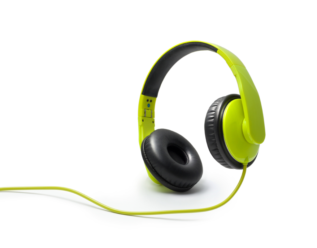 Modern Green Headphone On White Background Close Up