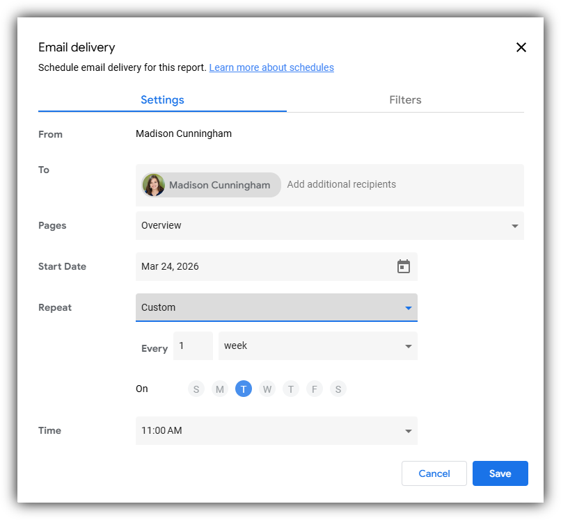 Looker Studio Schedule Settings Overview