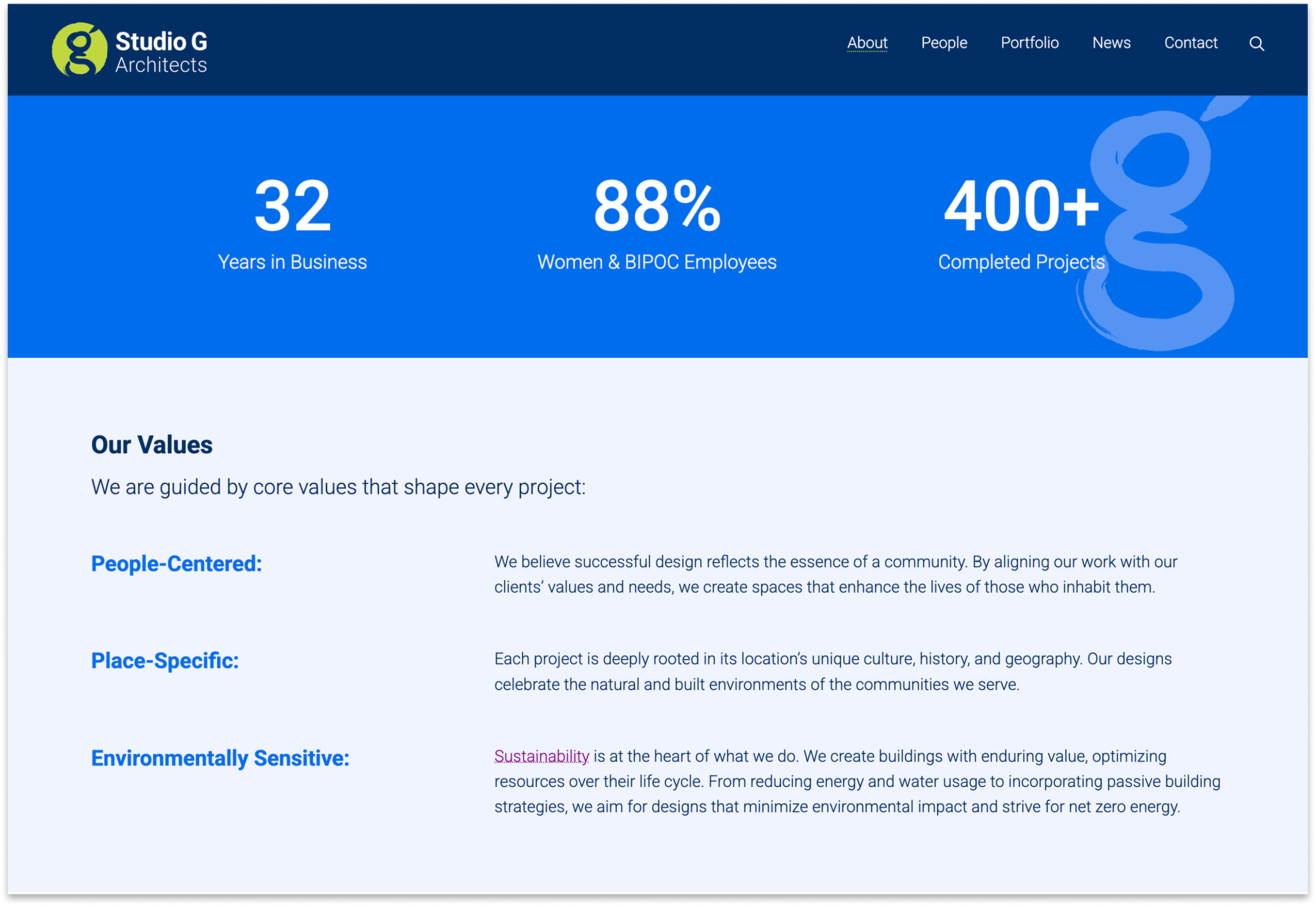 Studio G - About Page Stat